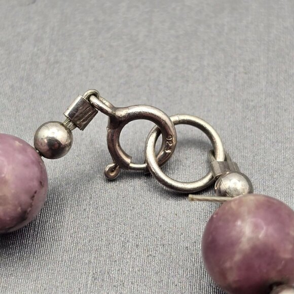 VTG Rhodonite 8mm Beaded Necklace 18" Sterling Silver Spring Clasp & Spacers - Picture 3 of 7